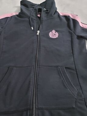 Ralph Lauren Petite Medium Black Zip Hoodie Pink Stripe🩷🖤